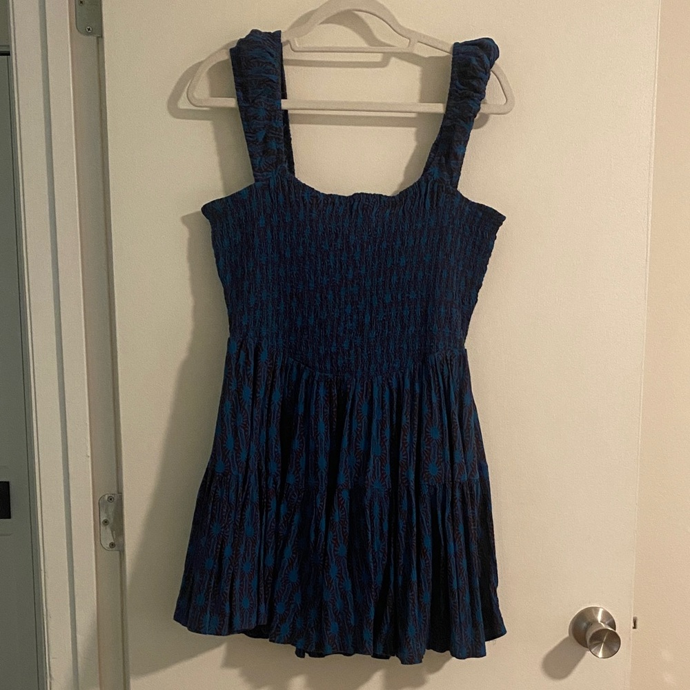 Free People Blue and Maroon Ruched Dress